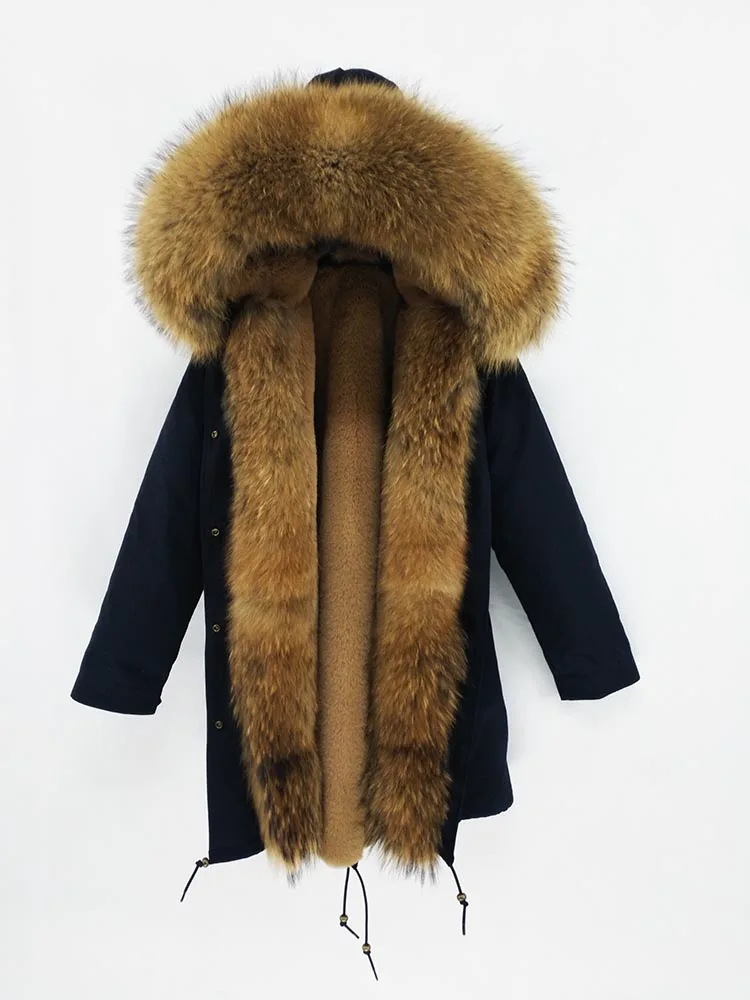 natural fur Непромокаемая Длинная зимняя парка Куртка женская Меховое пальто Воротник мех лисы Теплая уличная мода новая - Цвет: natural fur
