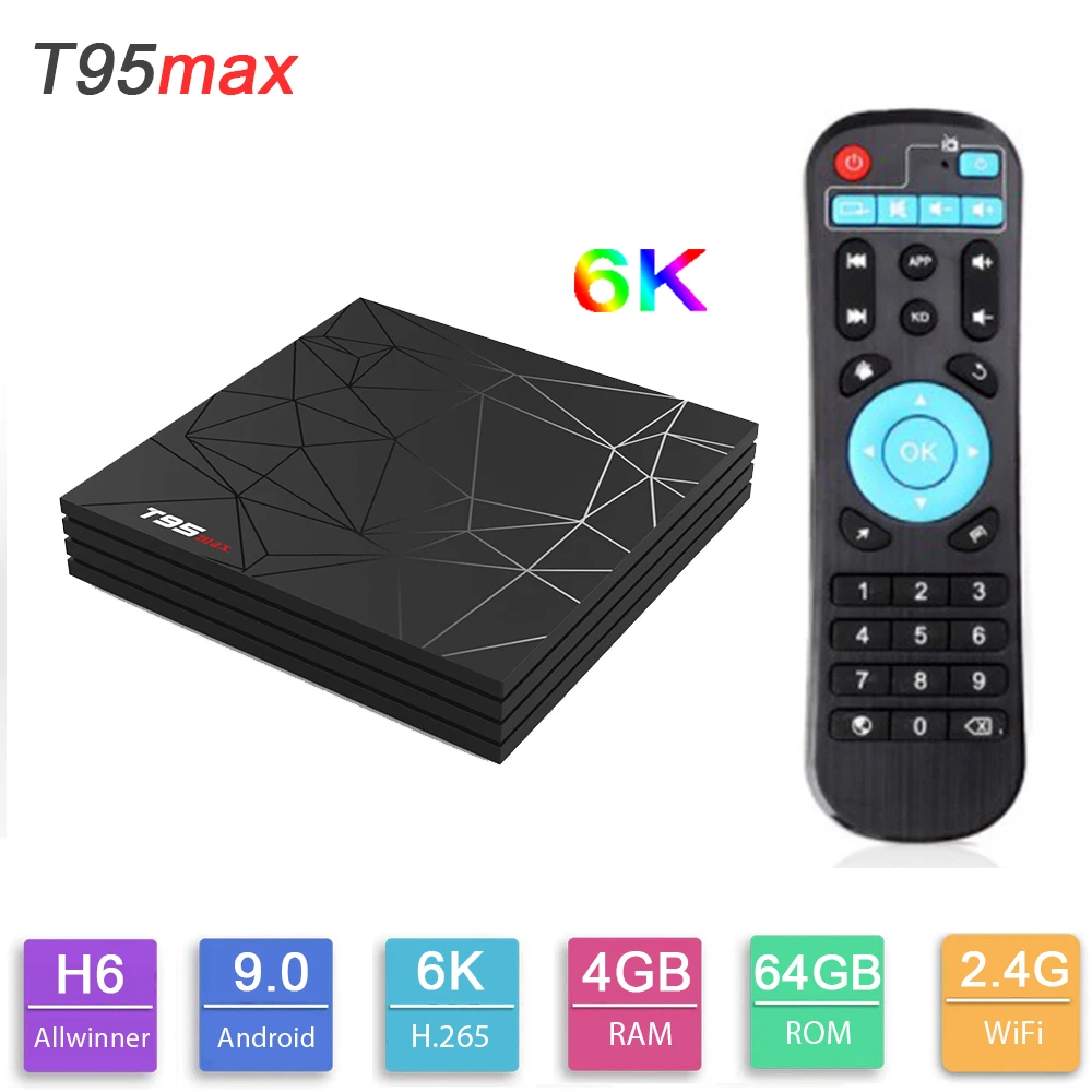 T95 Max Smart TV BOX Allwinner H6 Android 9 0 Box Четырехъядерный 4 ГБ 32 64 Гб 6K HDR 2 ГГц Wifi Google Player 1080P