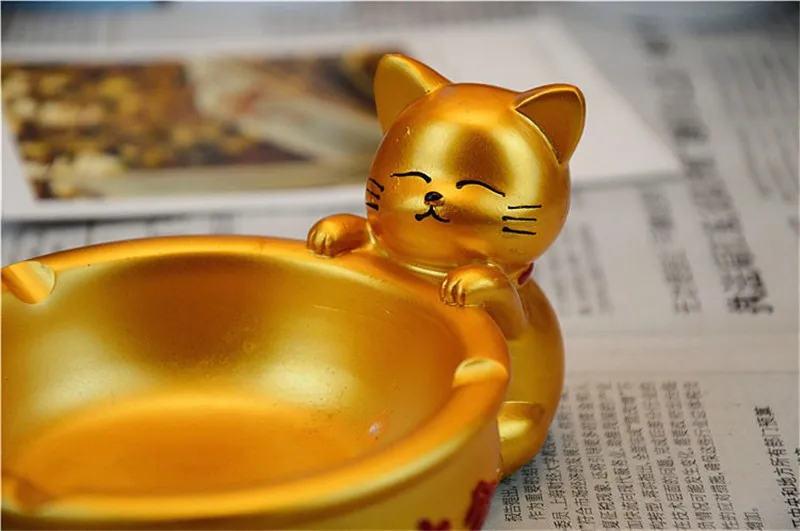 Lucky Cat Золотая пепельница с пепельницей из золы натуральная смола Настенная Декорация голова оленя подарок на день рождения