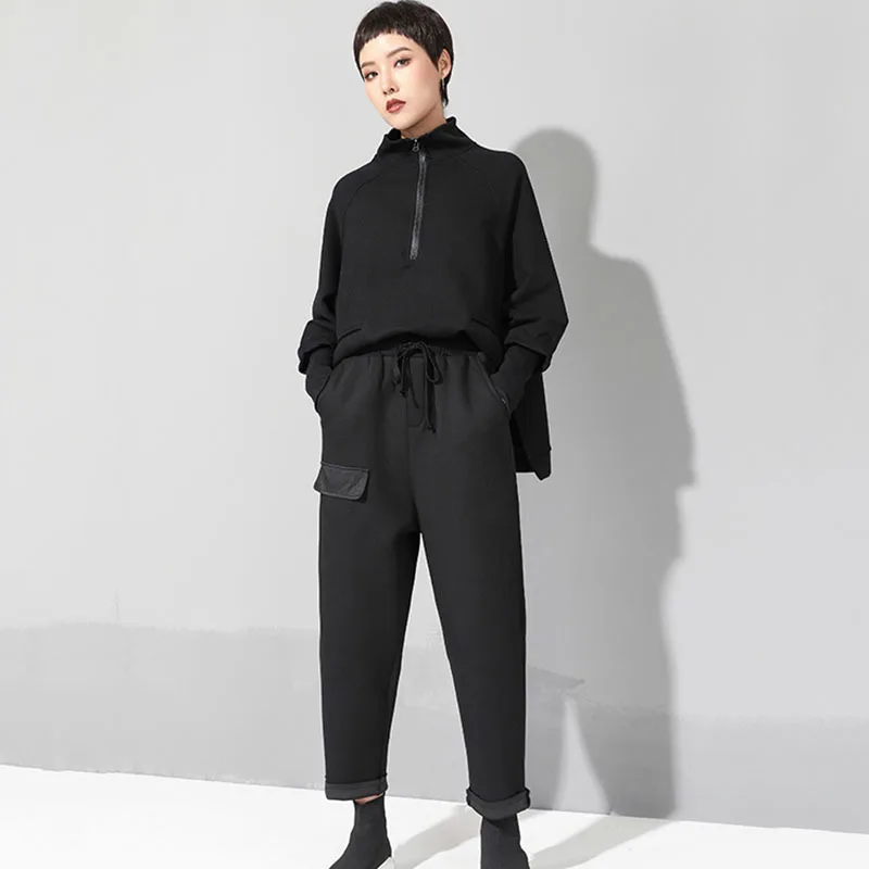 TWOTWINSTYLE, черные брюки для женщин, высокая талия, шнурок, длина по щиколотку, женские шаровары, большие размеры,, Весенняя мода, новинка