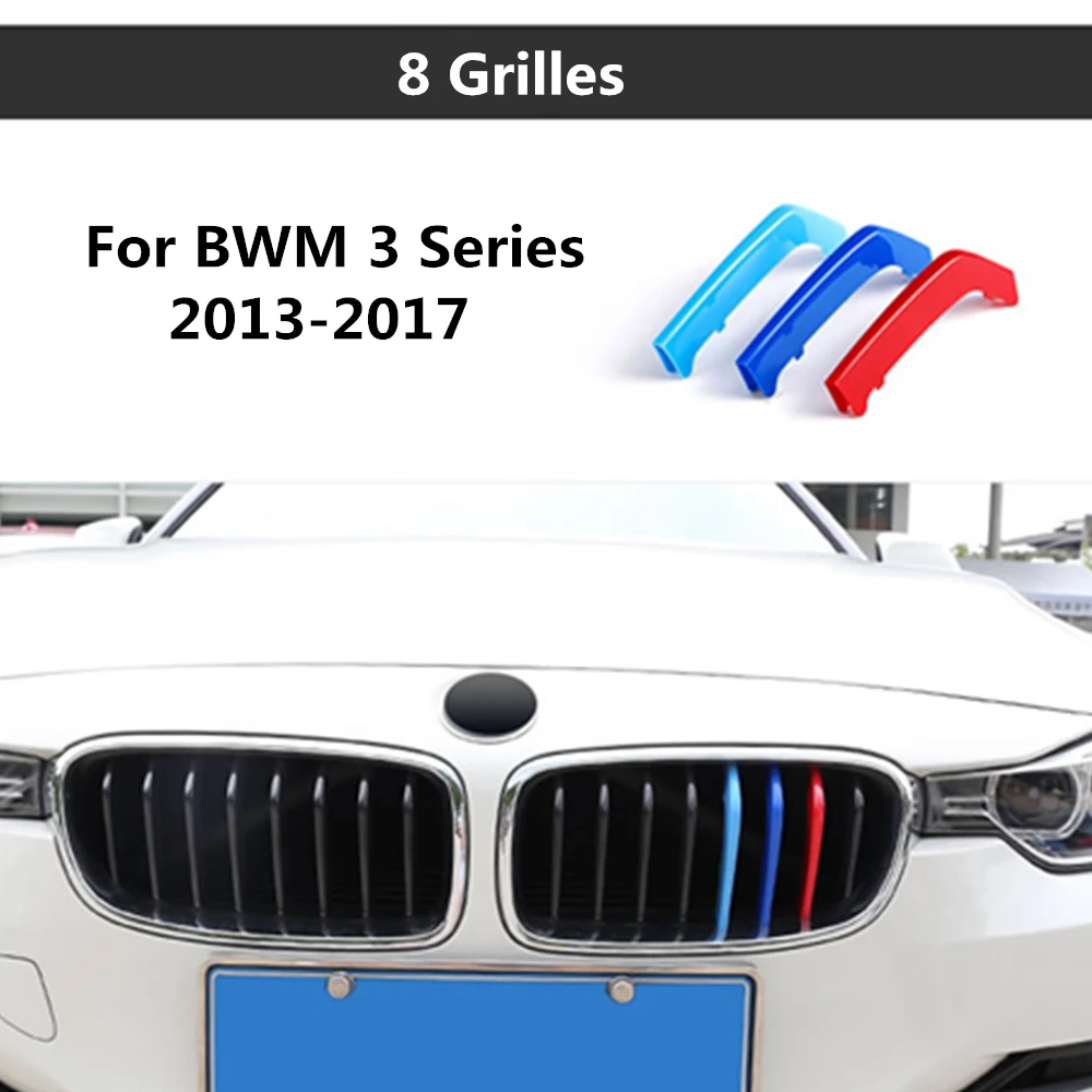 

For BMW 3 Series F30 F31 F35 ( 8Grilles ) 2013 to 2017 3D M Front Grille Trim Motorsport Strips Grill Cover Stickers