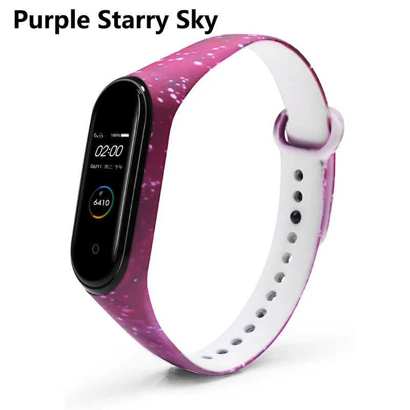 Purple starry sky BOORUI Универсальный Miband 3 4 ремешок pulsera inteligente ремешок для xiaomi mi3 mi4 смарт-браслеты с разнообразными цветами - Цвет: Purple starry sky