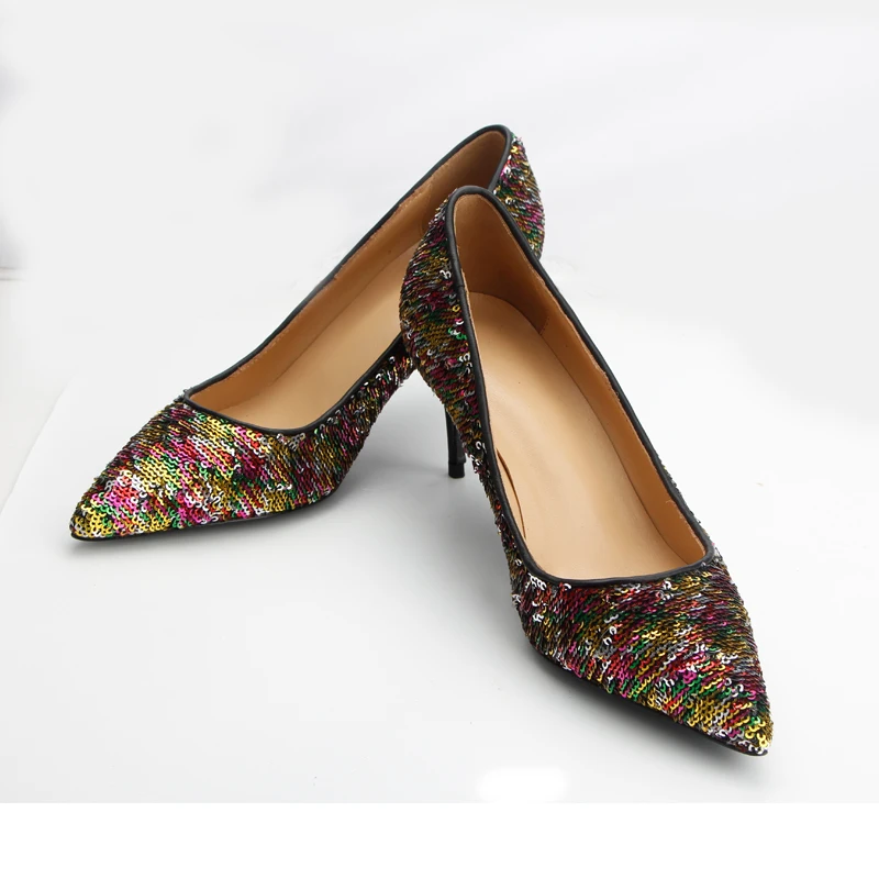 

Туфли женские на высоком каблуке, пикантные, с блестками, кожаная стелька, высокий каблук, на весну и осень