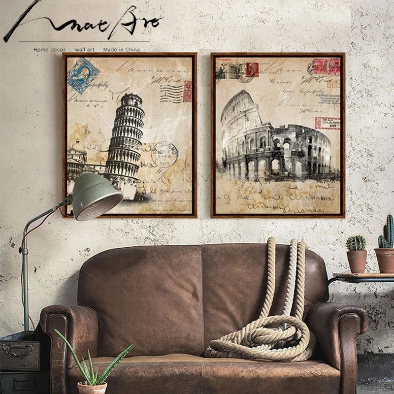 Ретро ВИНТАЖНЫЙ ПЛАКАТ Лондон Италия Рим Биг-Бен собор Нотр-Дам 4 предмета холст
