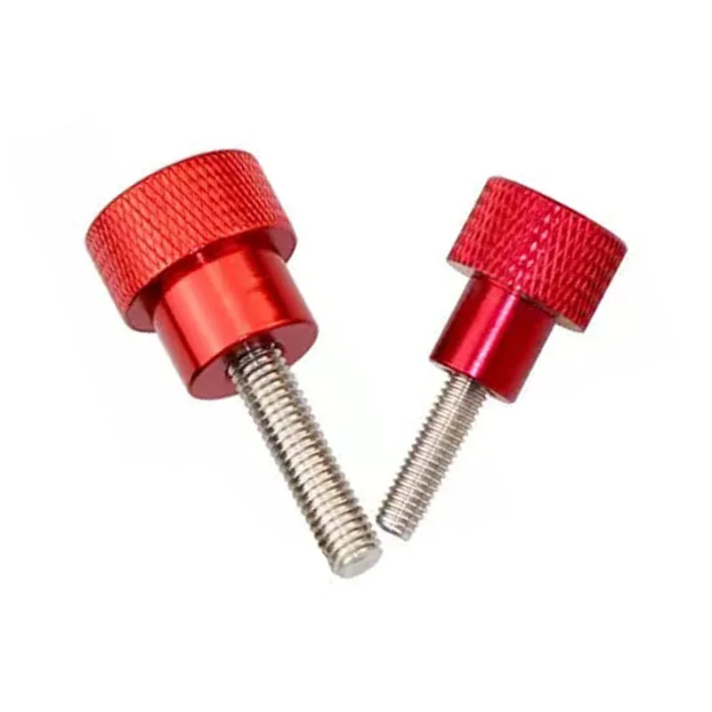 

1pcs M6 Red Aluminum alloy handle stainless steel screw High-end knurled hand screws Step handles bolt total height 20mm