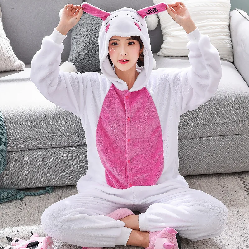 Милый комбинезон в виде кролика для взрослых пижама животного женская одежда сна