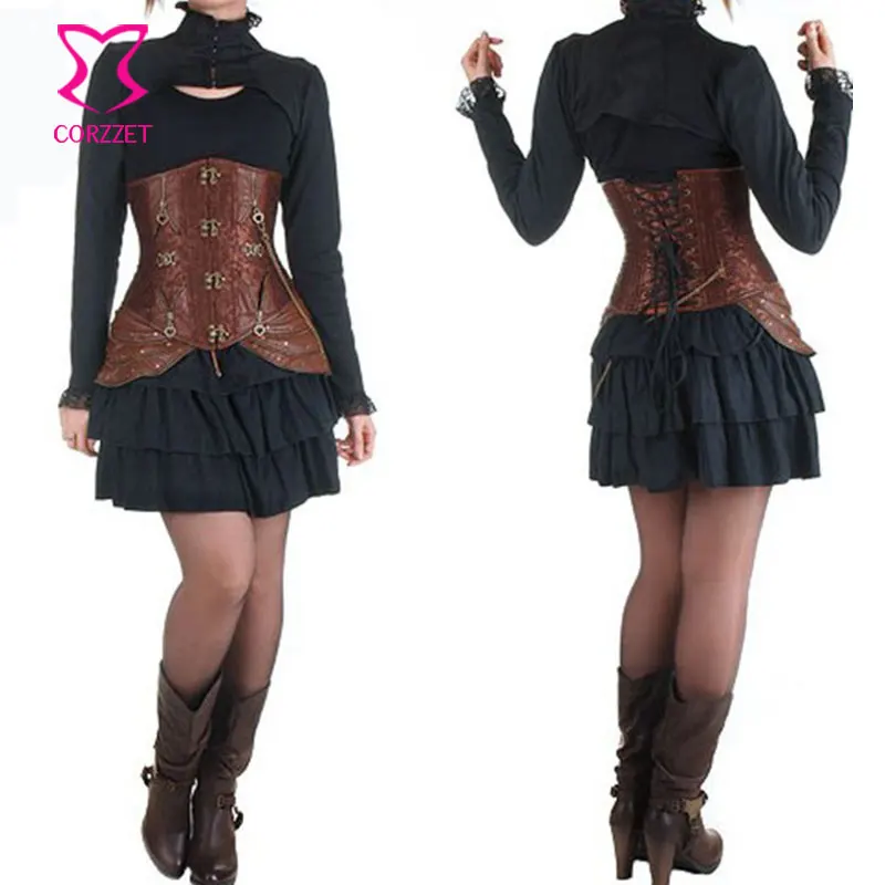 Корсет для похудения со стальными костями корсет талии под бюстом из коричневой