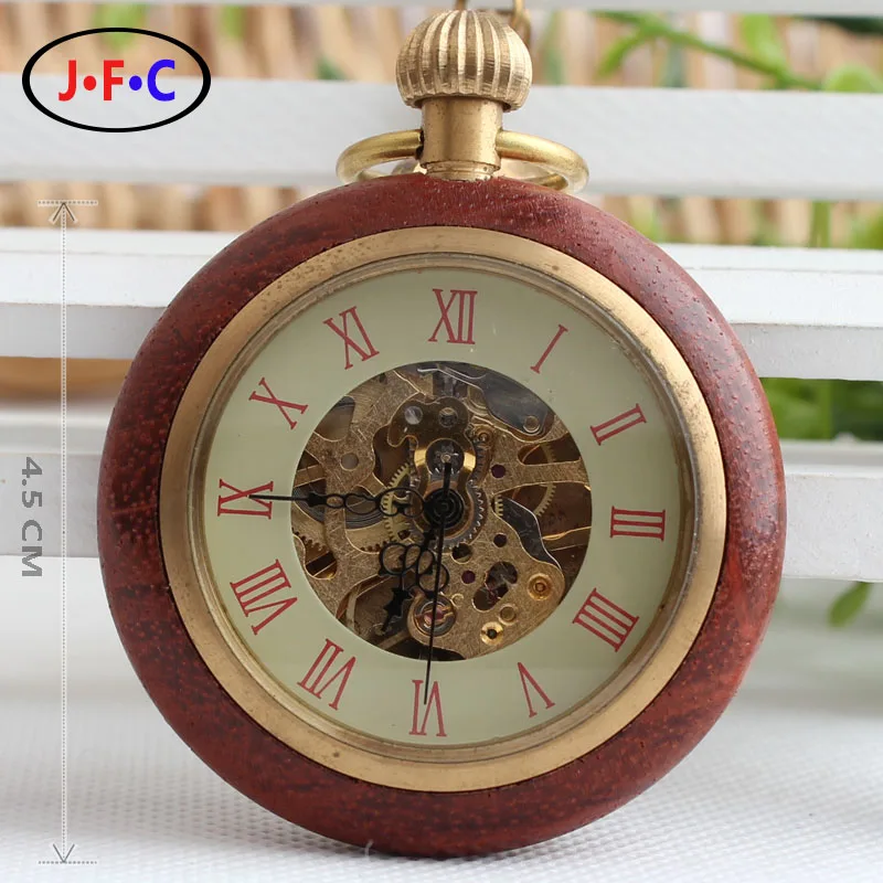 Ретро мода действительно натуральная медь дерево кольцо полые механические часы