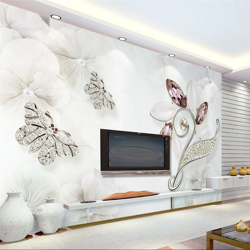 

beibehang 3d Suya light luxury crystal jewelry butterfly European TV backdrop custom large fresco silk silk wallpaper mural