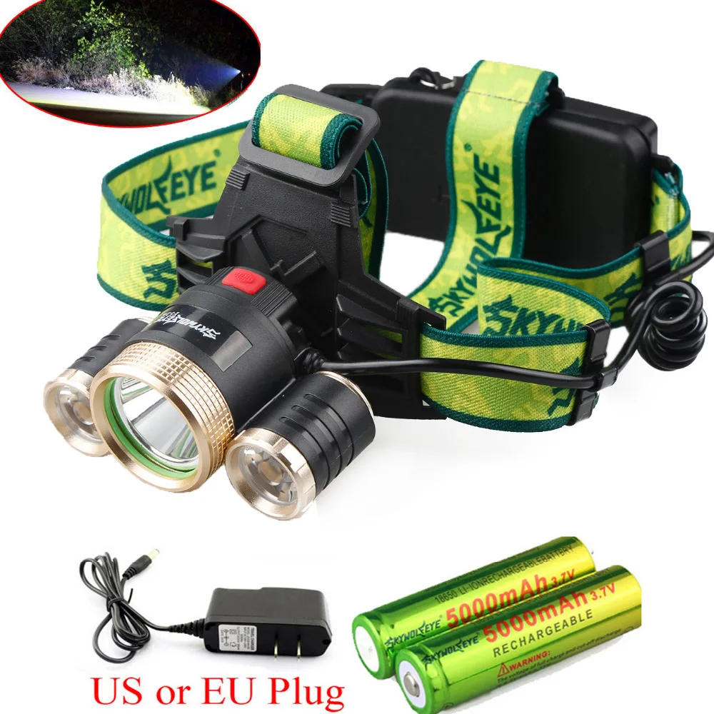 

9000Lm Led lighting Head Lamp T6+2R5 LED Headlamp Headlight Camping Fishing Light +2*18650 battery+ EU/UScharger