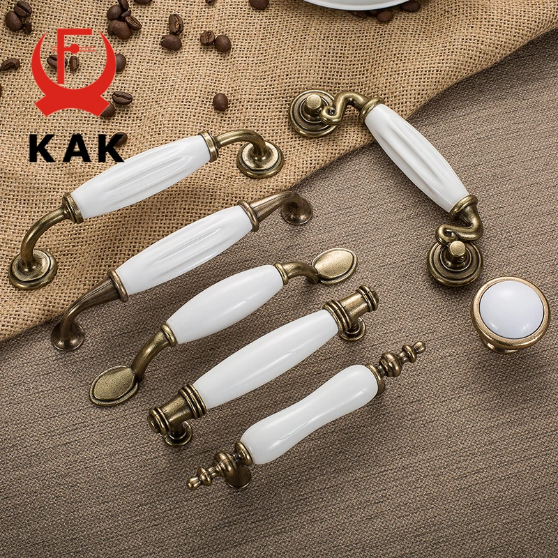 KAK 5 шт./лот ручки для шкафа из античной бронзы керамики белого цвета ящика