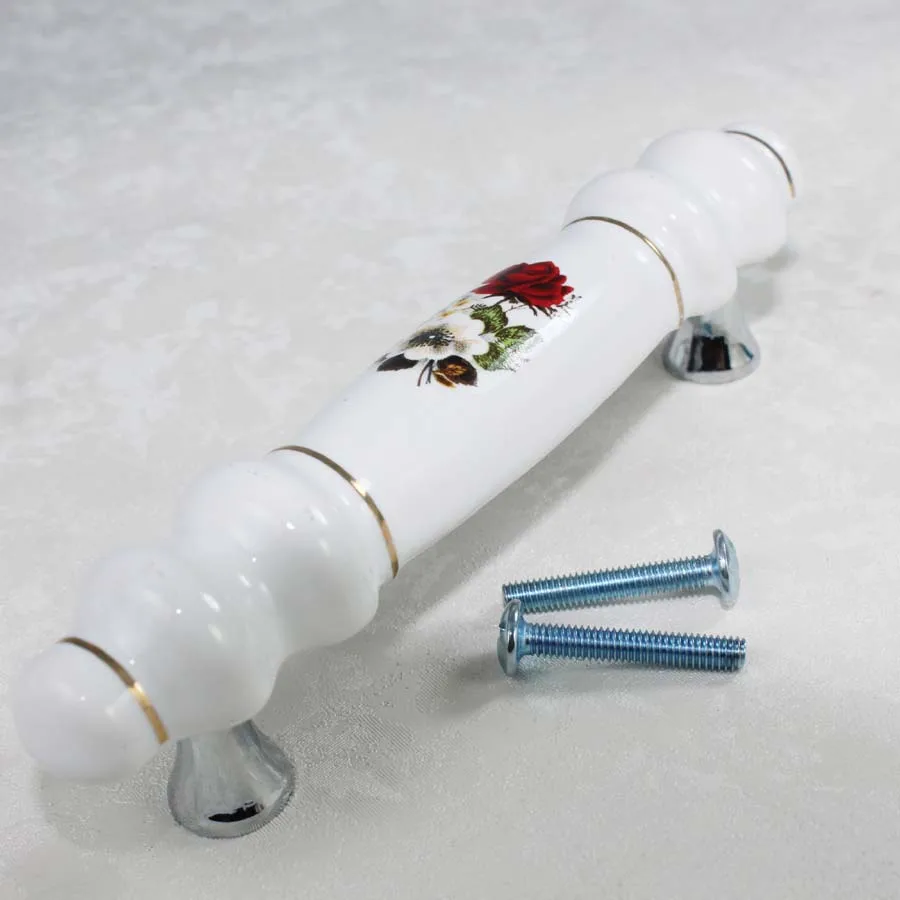 10 шт. моды Пастораль керамическая ручка для мебели белого и красного цветов