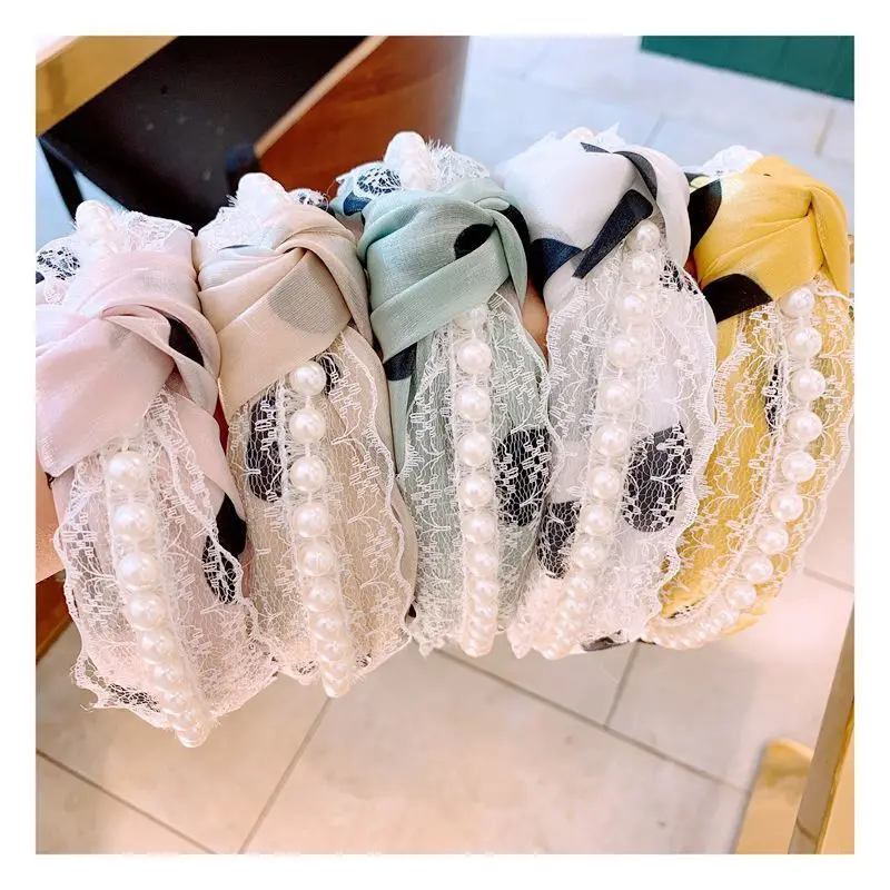 Новый 2019 японский и корейский обруч для волос Ретро кремовый детский вязаный