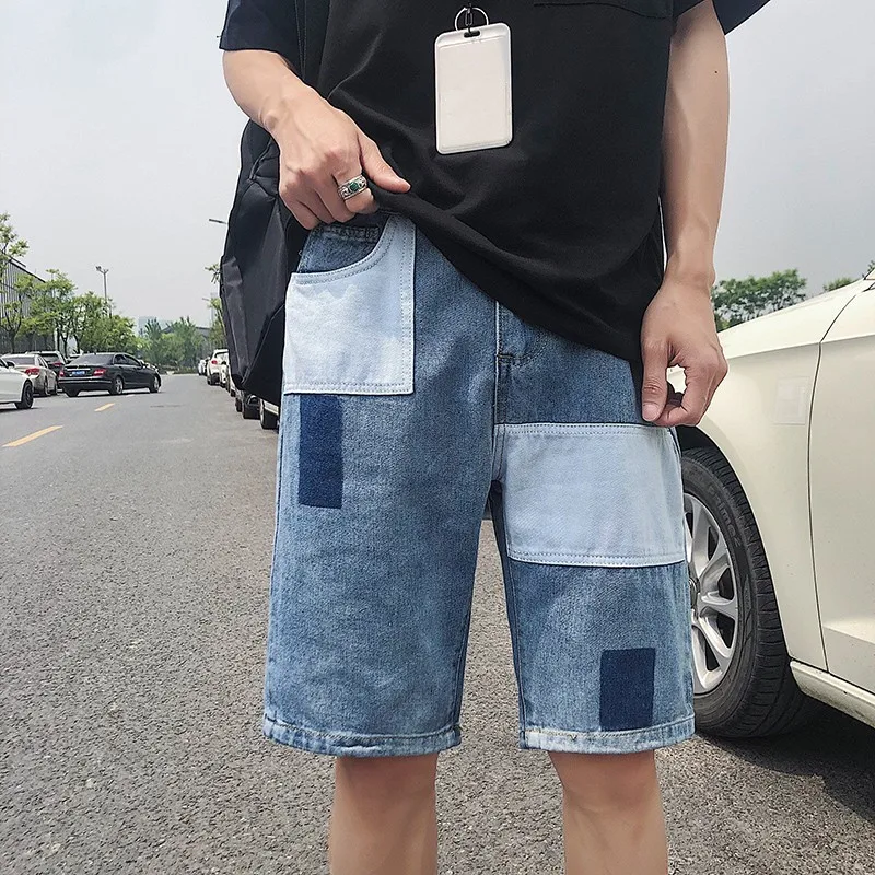 

2019 Summer Man Straight Denim Shorts patchwork Men Personal Cool Slim Jeans fitness Short Male Casual comfortable trousers
