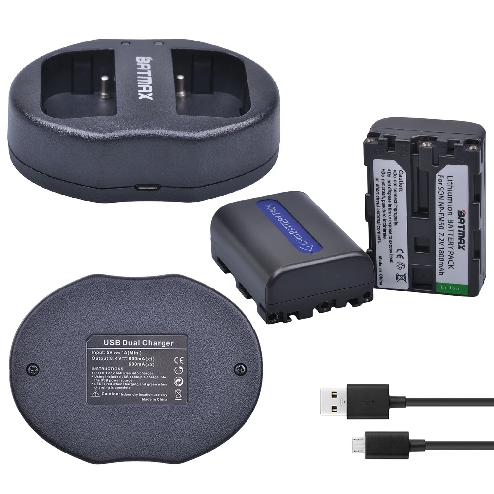 Аккумулятор Batmax 2 шт. Φ NP FM50 NPFM50 и USB двойное зарядное устройство для Sony Alpha A100|np