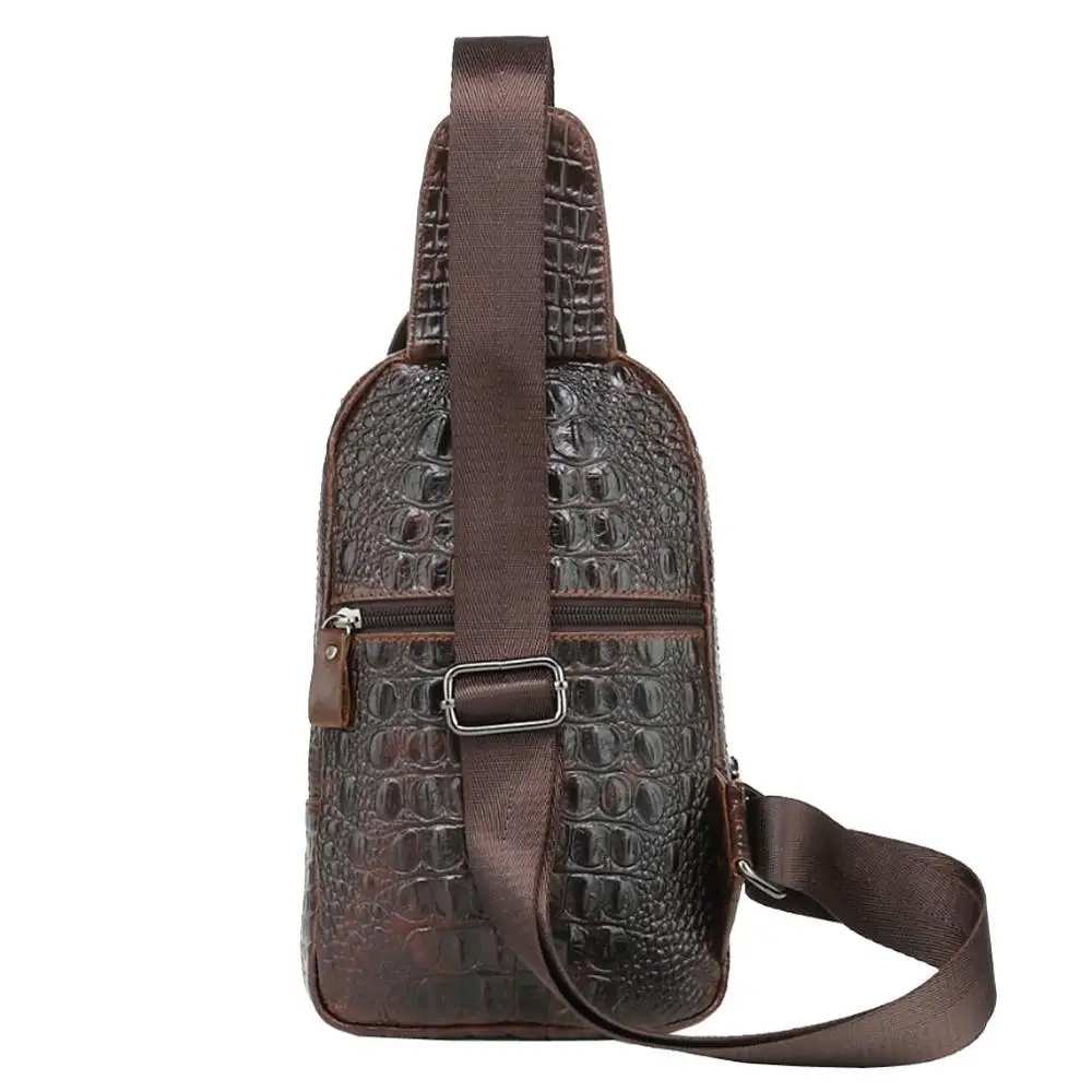 Винтажная мужская кожаная сумка слинг нагрудная Сумочка с крокодиловым узором