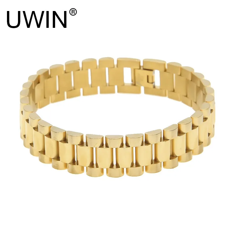 UWIN мужской браслет из нержавеющей стали в стиле хип хоп 24 К золотистый