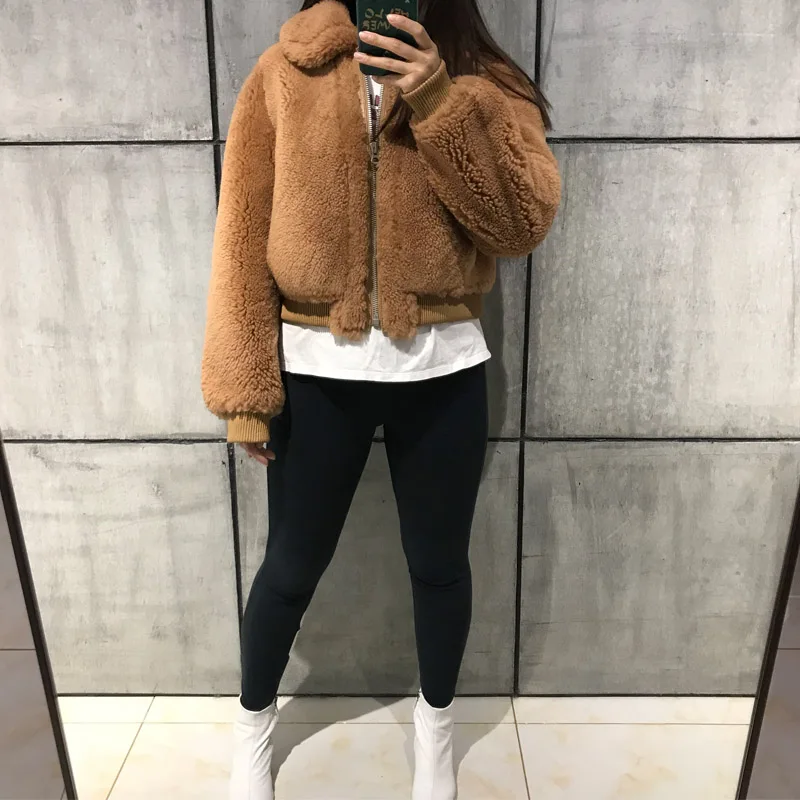 Женские замшевые куртки ягненка Кожаная куртка ягненка Меховая куртка shearling jacket