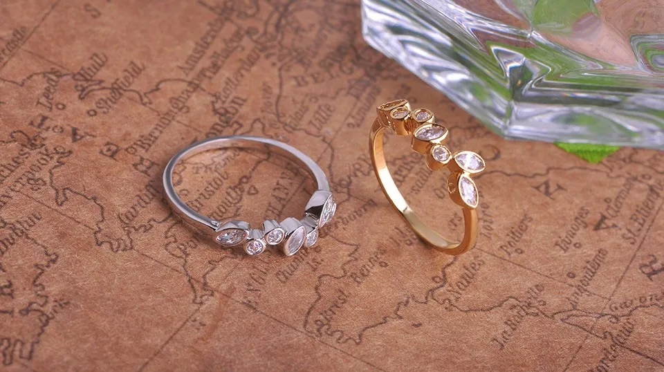 MECHOSEN высокое качество Стразы для женщин кольца золотой цвет Листья Форма Anillos Mujer Свадебная вечеринка тонкий палец кольцо медь ювелирные изделия