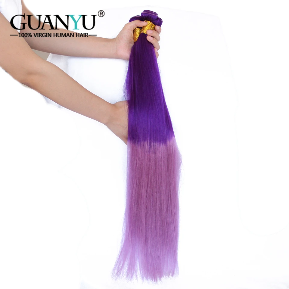 Guanyuhair светло-фиолетовый перуанский Ombre Hair 3 Связки с 4X4 кружева застежка фиолетовый цвет прямо Реми натуральные волосы ткет