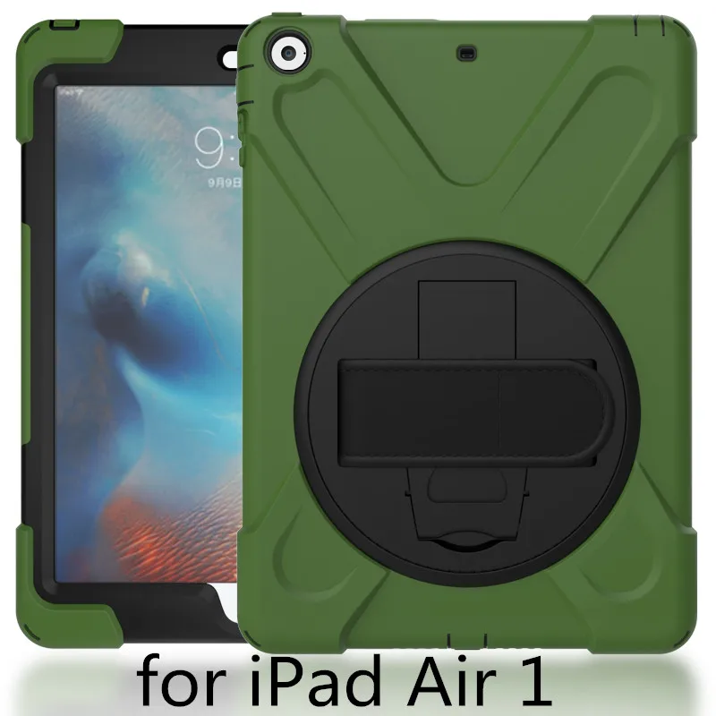 Чехол для Apple iPad Air 1 2013 release A1474 A1475 A1476 shell, ZAIWJ Safe Kids Armor на Мягкий противоударный силиконовый+ жесткий чехол - Цвет: Army green hai dao 5