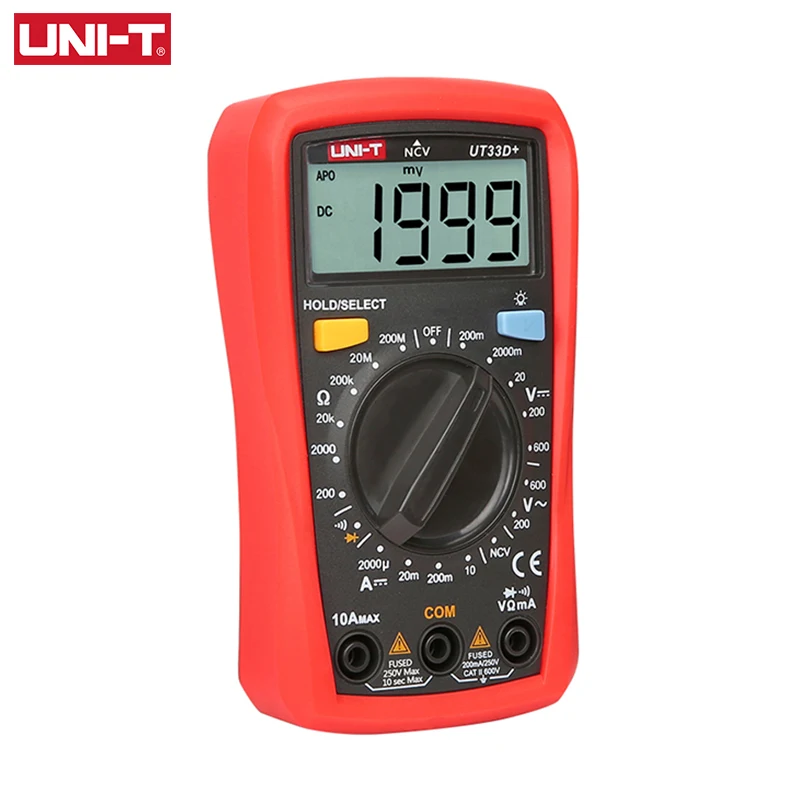UNI-T UT33D+ размер ладони ЖК-дисплей Авто Цифровые мультиметры Сопротивление Мини DMM метр NCV Напряжение Ток Емкость Тестер