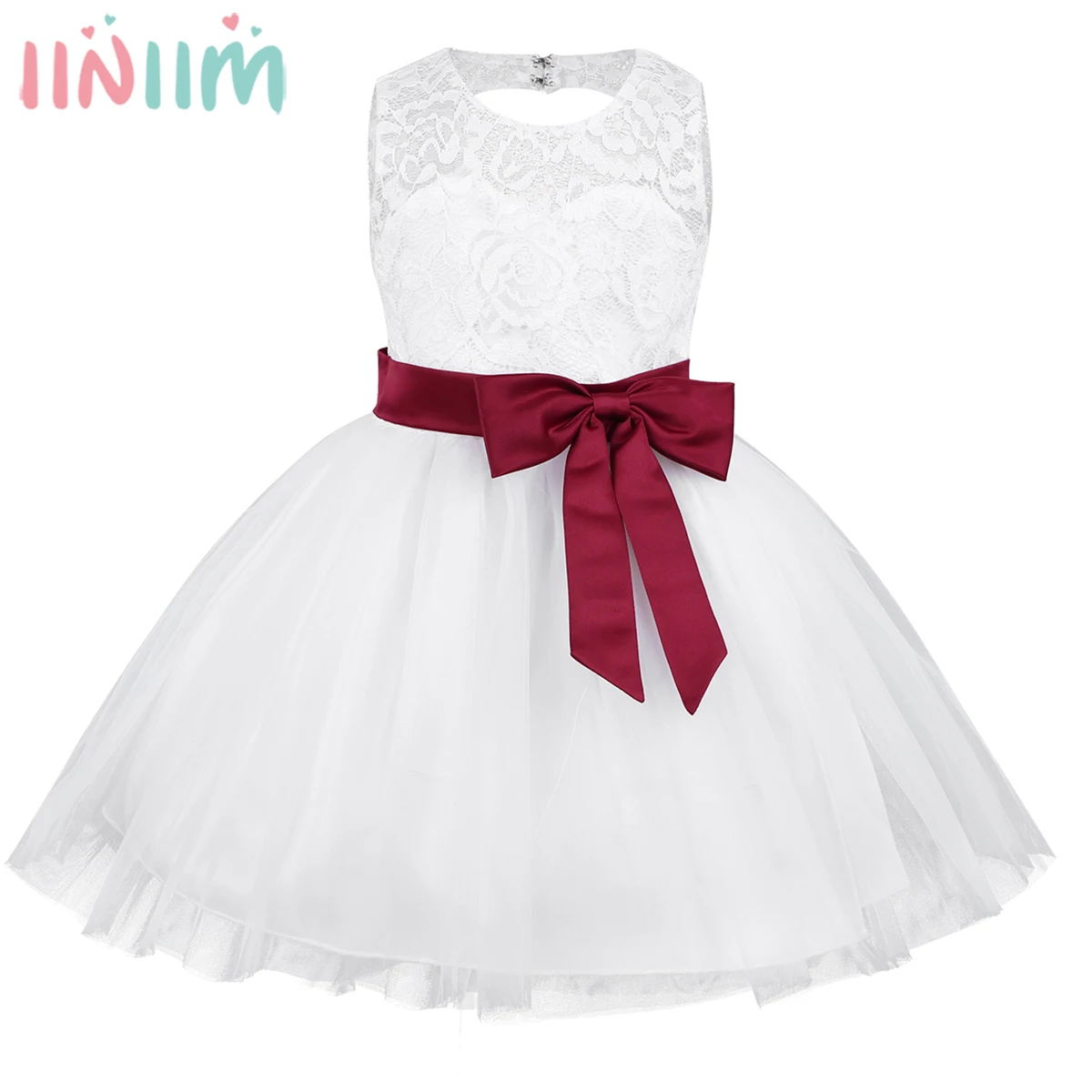 

Infantil Baby Girls Sleeveless Bowknot Lace Flower Girls Dress Newborns Princess Dress Baptism Wedding Birthday Party Tutu Dress