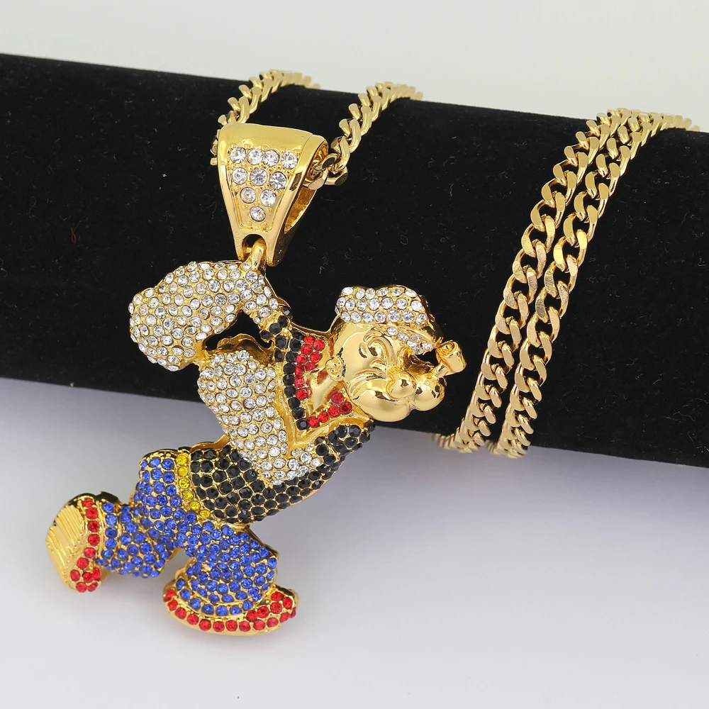 Bling Iced Out большой размер мультфильм фильм кристалл кулон хип хоп ожерелье 30 дюймов кубинская цепь N634B