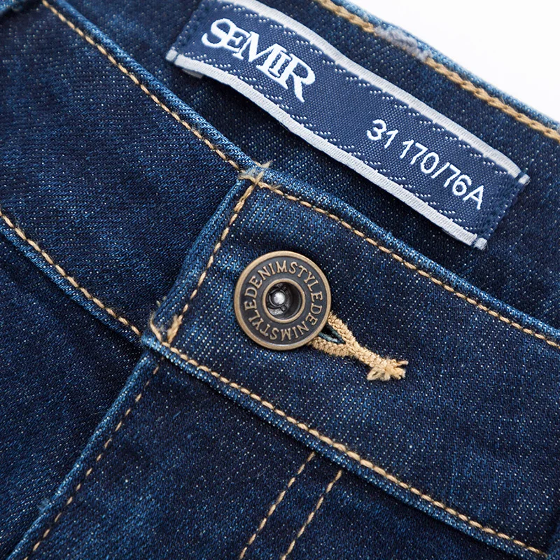 SEMIR мужские зимние синие джинсы на подкладке из стрейчевого денима теплые для