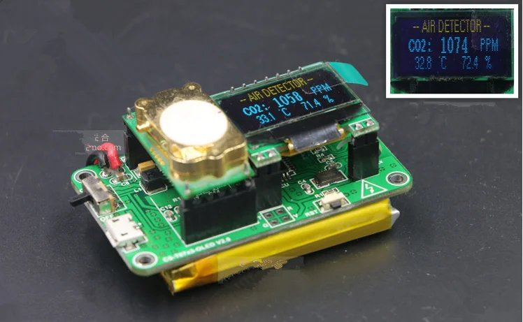 

Carbon dioxide detector CO2 T67x3 0.96 inch OLED with lithium battery with temperature and humidity+OLED+T6703 Sensor