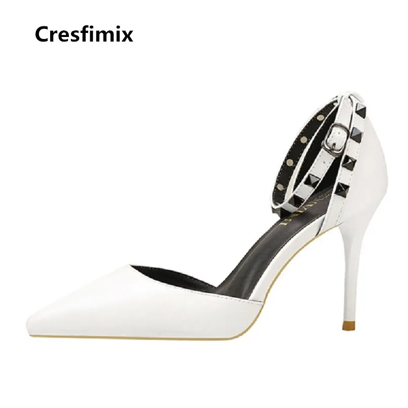 

Cresfimix women fashion spring & summer buckle strap pointed toe high heel shoes lady casual comfortable silver high heels a2839