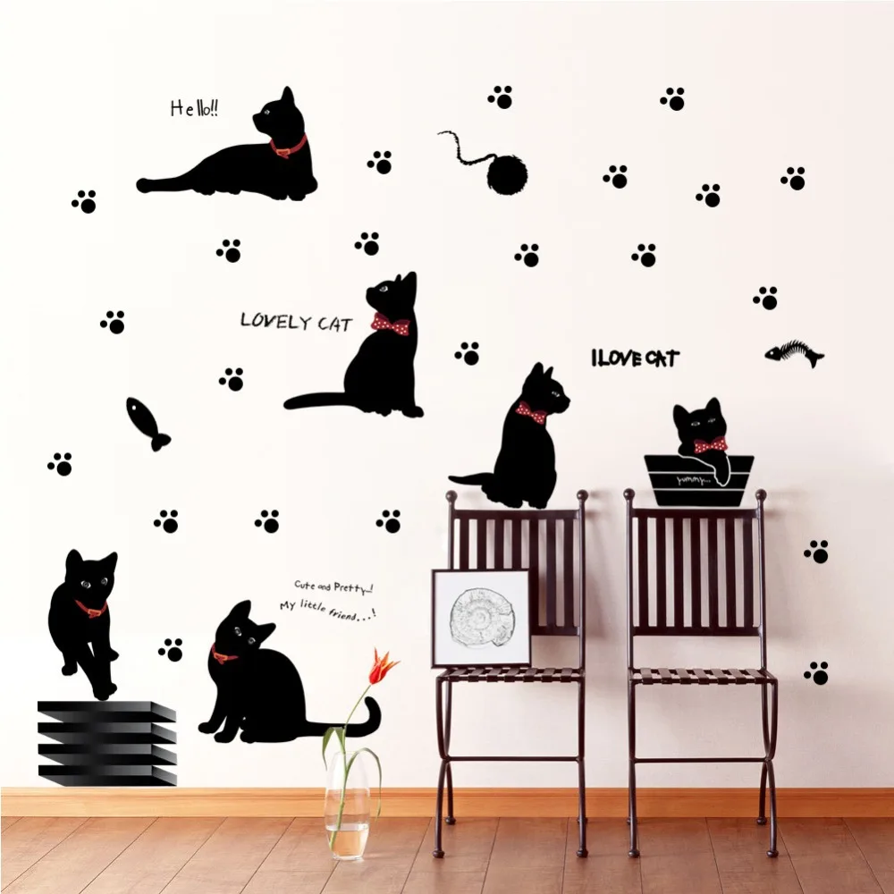 

lovely playing cats animals wall stickers kids room decoration 843. home decals kitten printing mural art cartoon diy poster 4.0