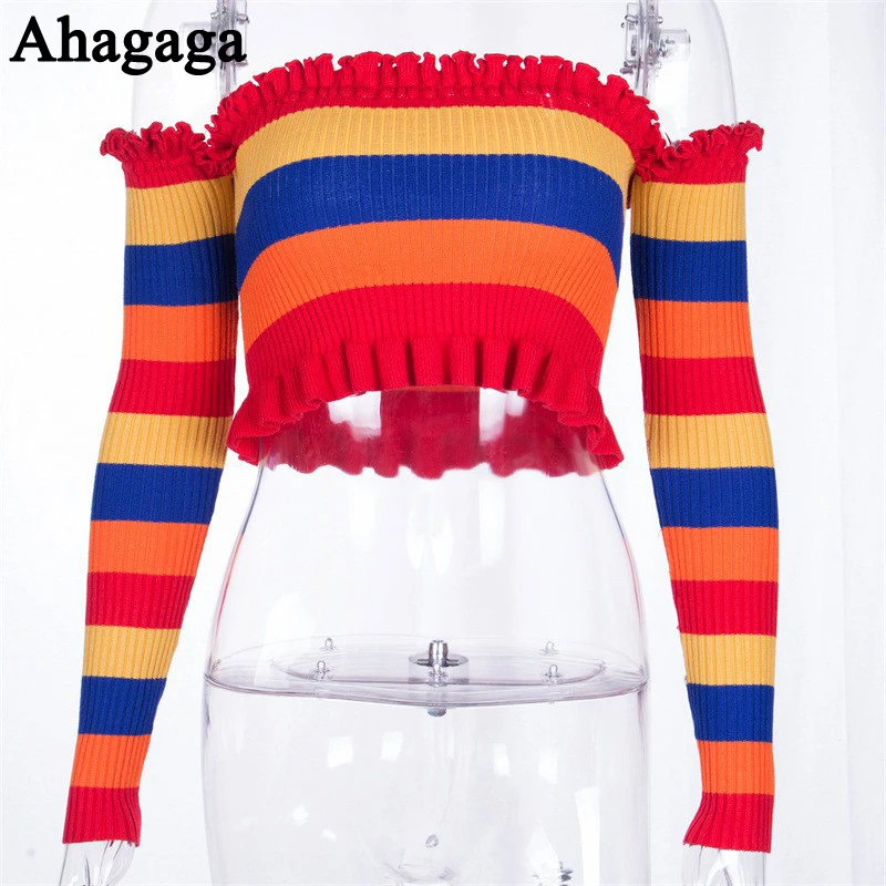 2018 Autumn Winter Sweater Women Pullovers Fashion Regular Long Sleeve Casual Slash Neck Sexy Short Sweaters Blusas Female | Женская