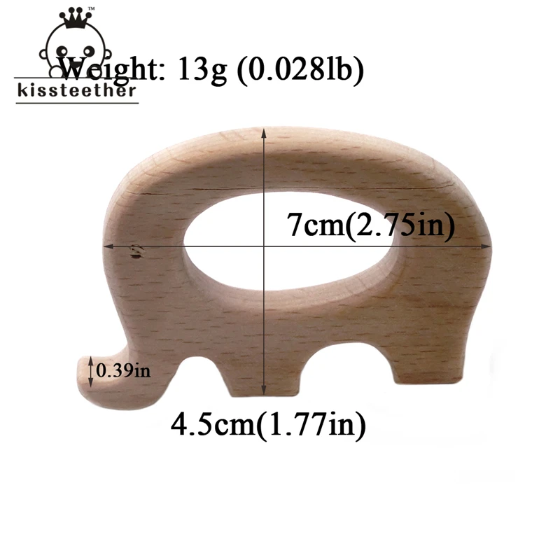 Mordedor de madera Natural hecho a mano, elefante de haya, colgante personalizado de madera, respetuoso con el medio ambiente, mordedor seguro para beb&eacute;-5