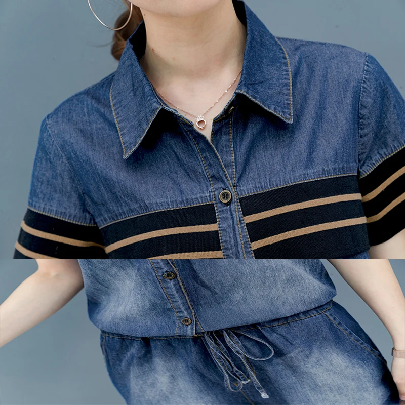 

Jeans Denim Suits 2020 Summer Two Piece Outfits Women Co-ord Set Button Short Pants and Top Plus Size Big Blue Striped Clothing