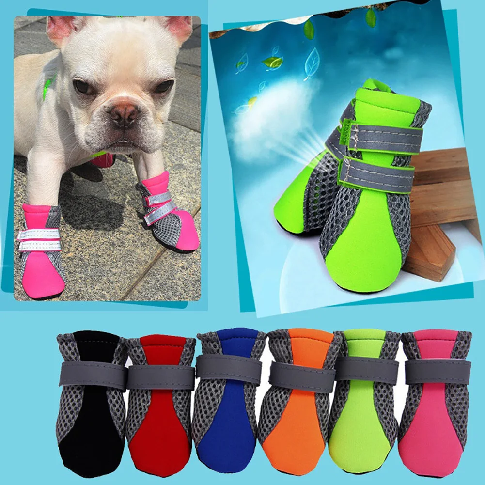 Dog Shoes 4Pcs Pet Non-slip Soft Sole Breathable Mesh Adjustable Straps Boots | Дом и сад