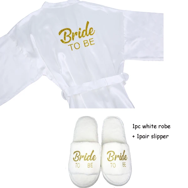 

Sisbigdey Bride TO BE 3pc set of bride robe slippers sash satin robe women glitter gold Bridal Party getting ready kimono robe