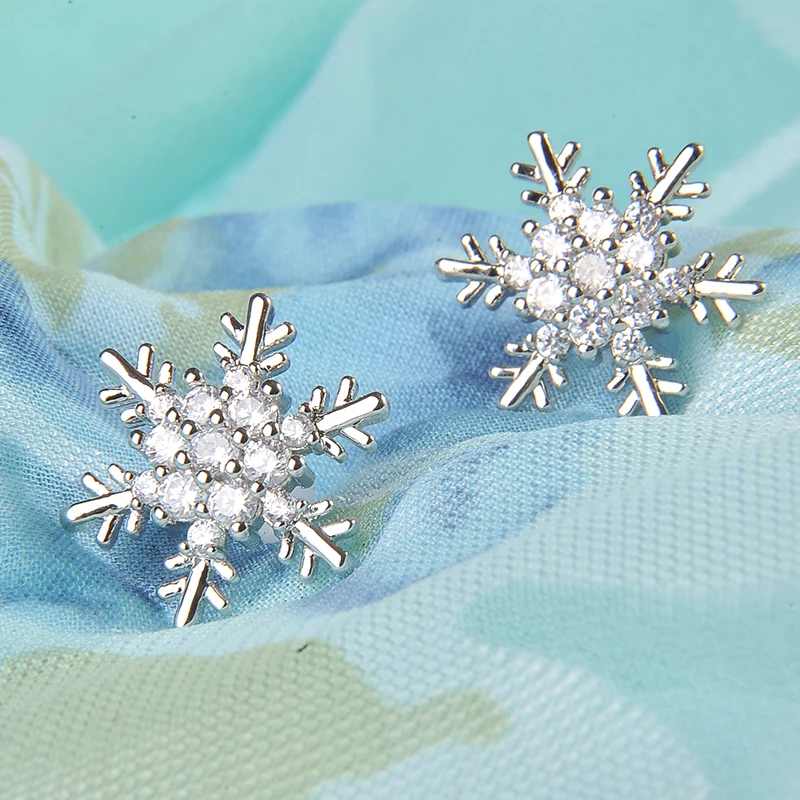 Антиаллергенные нежные хрустальные серьги в виде цветка снежинки s925 пробы