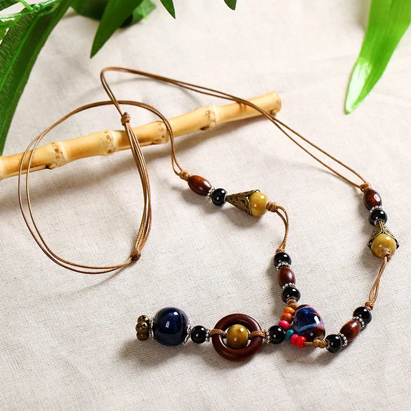 Ожерелье с китайским ветром и стеклянными керамическими бусинами украшения из