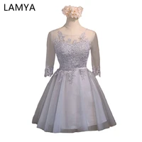 lamya tulle a line knee lenghe short lace up prom dress 2022 fashion sweetheart party gown dresses with sleeve