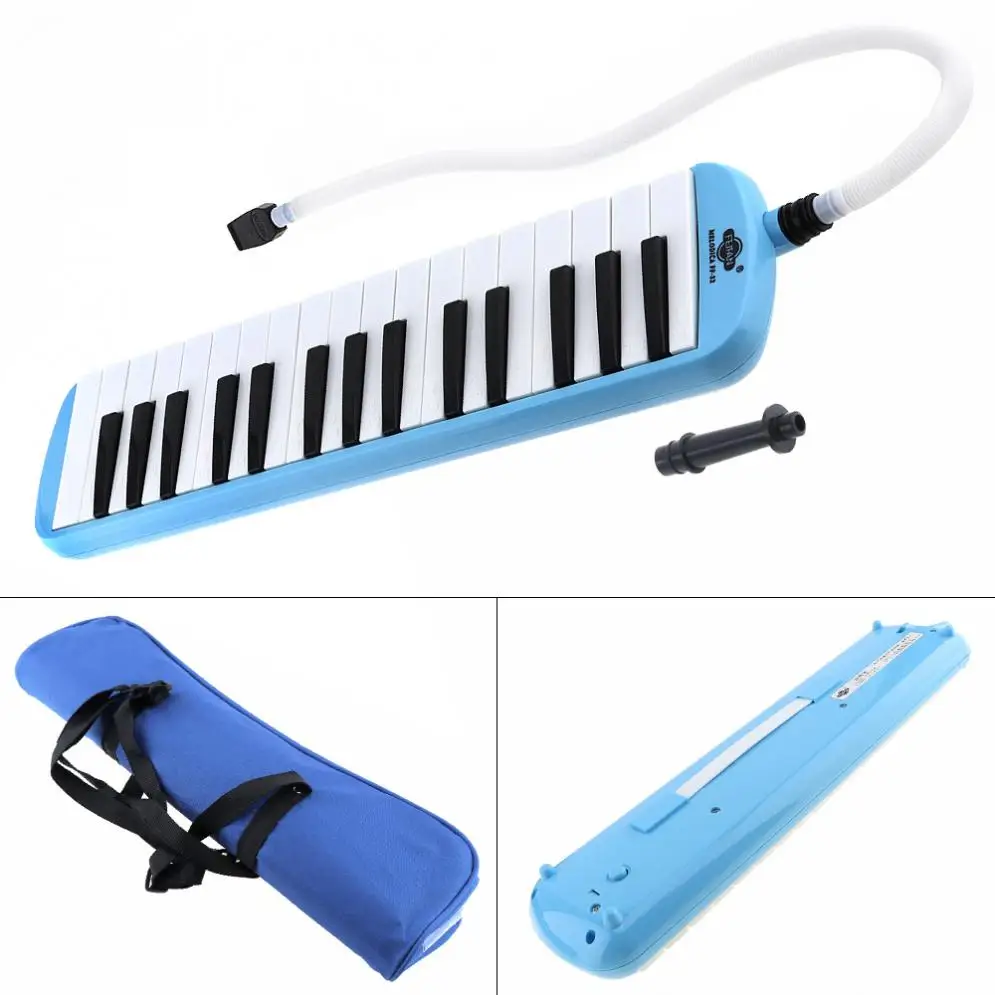 32 Key Blue Harmonica Melodica Teaching Instrument with Deluxe Carrying Case for Beginner