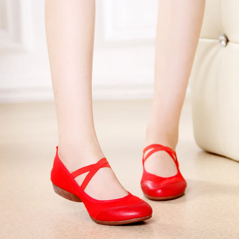 Женская кожаная обувь Парусиновые кроссовки на квадратном каблуке Танцевальная