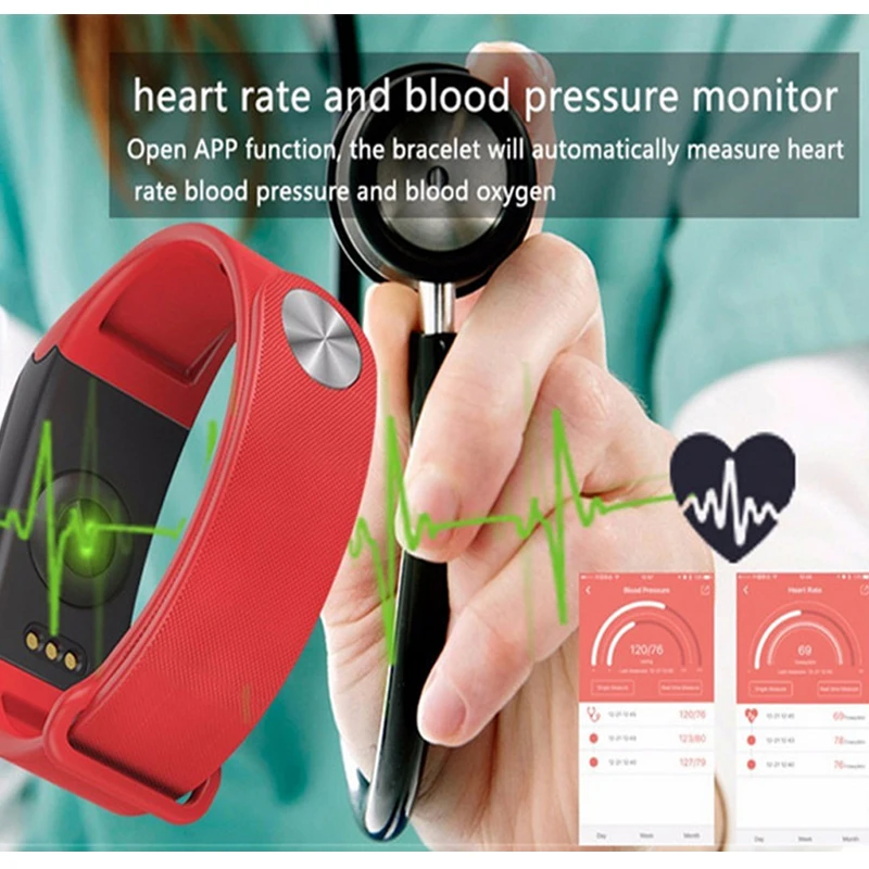 KWSHUYOU F1 pedometer fitness bracelet blood pressure women smart android heart rate monitor band life waterproof | Электроника