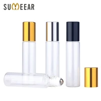 50pieceslot 10ml essential oil bottle glass roll on perfume bottle for essential oils empty cosmetic case with roller bottles