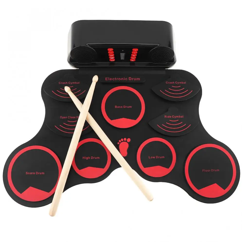 Portable Roll Up Electronic Drum Set 9 Silicon Pads Built-in Speakers with Drumsticks Sustain Pedal Support MIDI USB enlarge