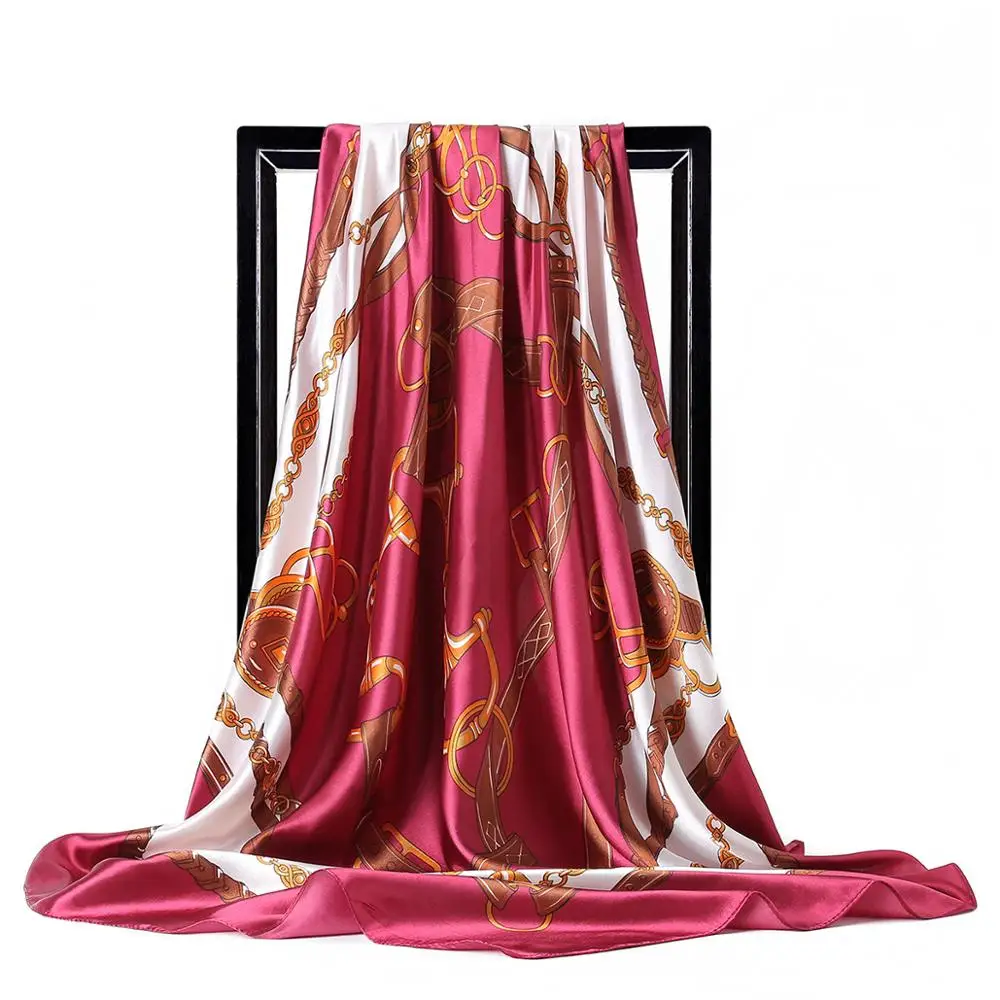 Silk Scarves for Women Print Foulard Satin Square Head Hijab Scarfs For Ladies Luxury Brand Shawls 90*90 Bandana Large Scarf |