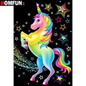 Алмазная 5D картина HOMFUN сделай сам, вышивка крестиком мультяшный Единорог, полное покрытие, квадратныекруглые, домашний декор, подарок, A12408 BK001