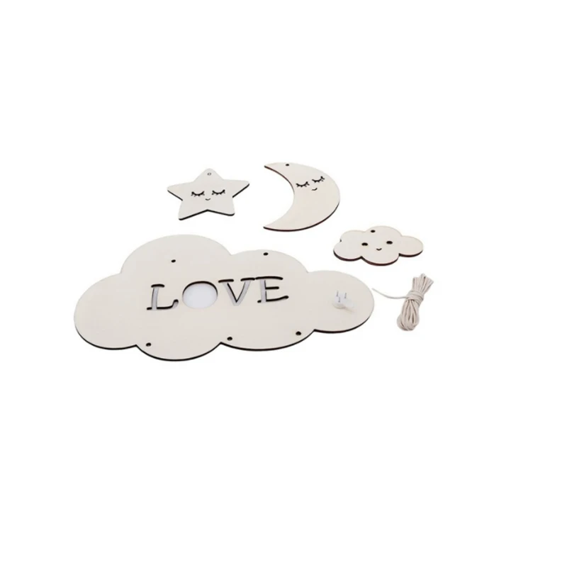 Cute Wooden Moon Cloud Wall Hanging Ornament Photo Props Home Decor for Living Room | Дом и сад