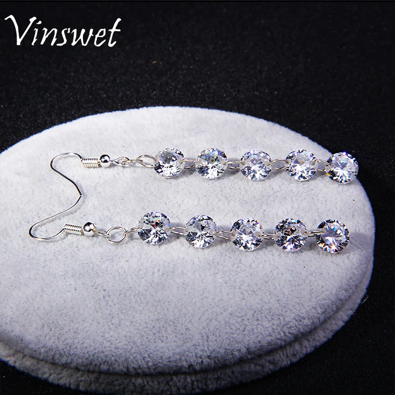 Vinswet Luxury Bling Five High Quality Zircon Crystal Earring Sparkly Rhinestone Dangle For Woman Bridal Jewelry | Украшения и