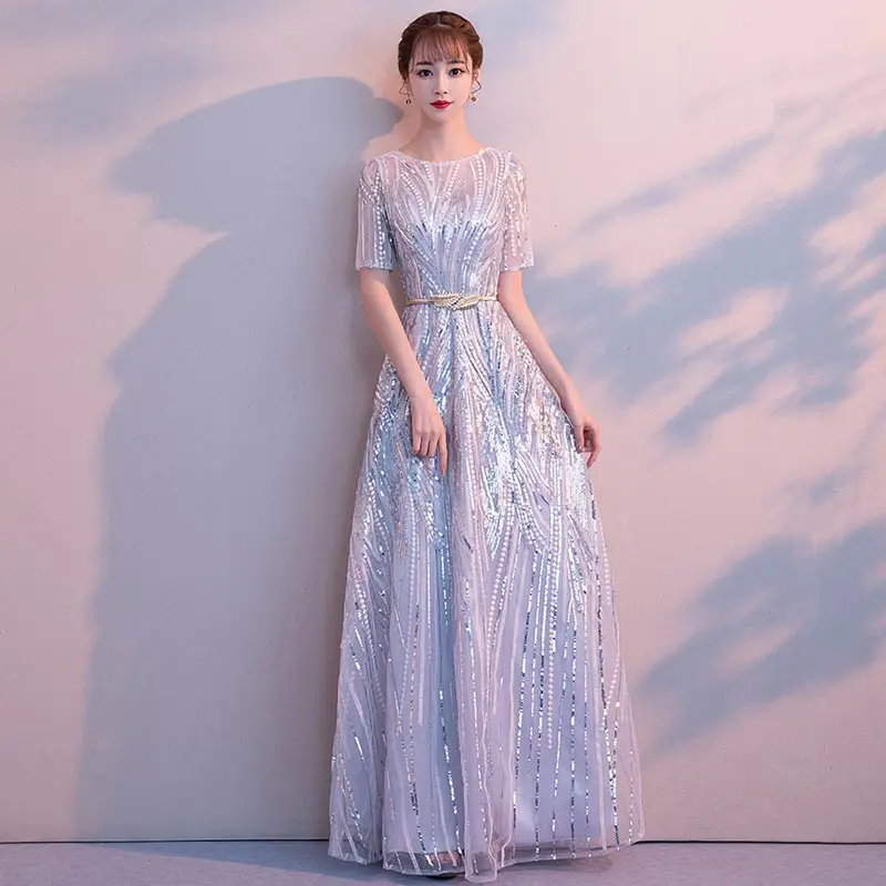FADISTEE Новое поступление Роскошные вечерние платья вечернее платье Vestido de Festa роскошные серебряные блестки Половина рукава Пром Кружева длинный стиль